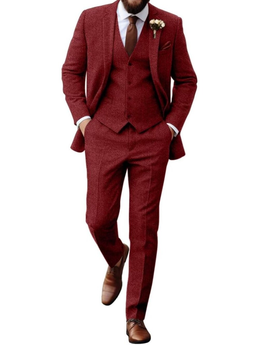 Slim Fit Men's 3 Piece Herringbone Tweed Suit for Wedding, Prom & Vintage Events